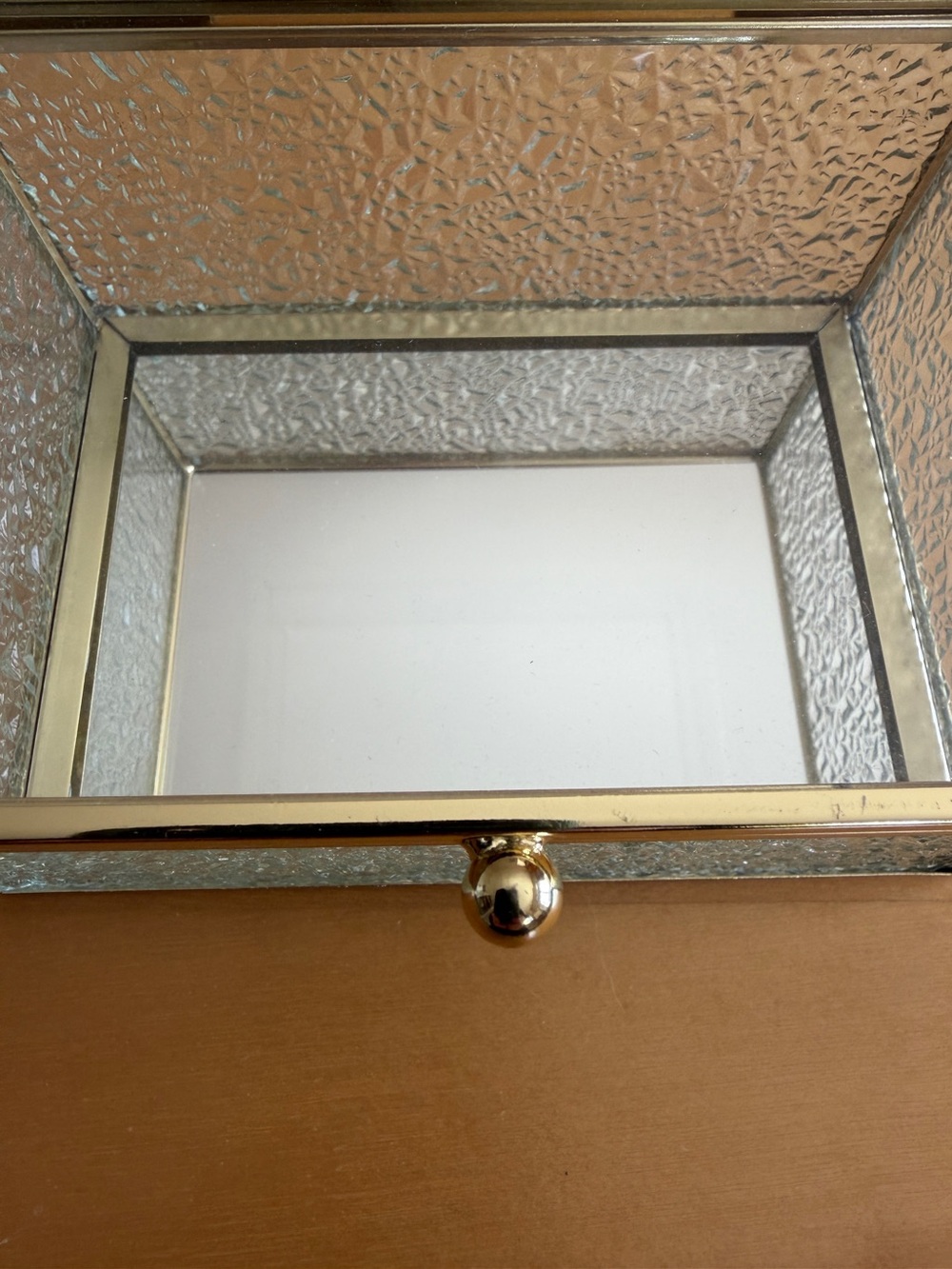 Gold Glass Mirrored Jewelry Box with Textured Panels